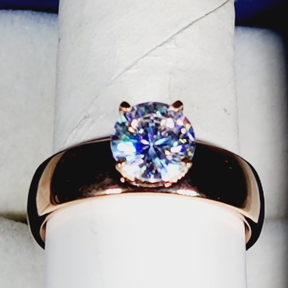 Cubic Zirconia engagement/promise ring in 14K Rose Gold over Stainless Steel sz9 - Picture 5 of 7